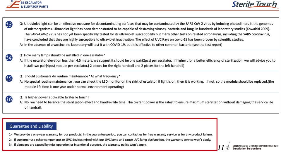 Sterile Touch- UVC Handrail Sterilization Installation Manual