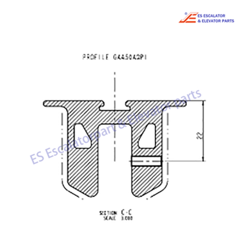 DAA402FW9 Escalator Handrail Guide  Aluminium 508NCE Left Side Curved  Upper Landing 2 Flat Steps 35 deg. 930mm with Illumination Use For Otis
