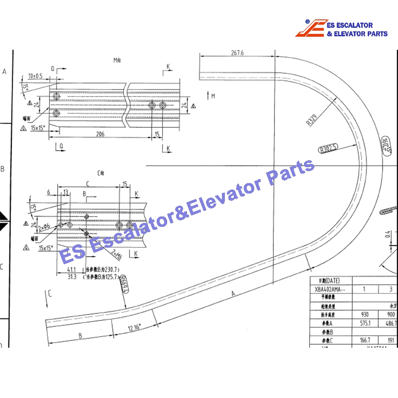 XBA402ALY4 Escalator Guide Rail 3 Flat Steps 35° Balustrade 930 mm Use For Otis
